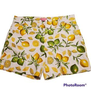 Isaac Mizrahi White Shorts Lemon Lime Size 14 Stretchy EUC